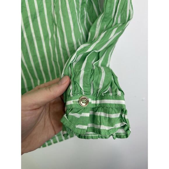 Talbots Top Womens XL Striped Button Up Ruffle Collar Kelly Green Cotton Office - Picture 4 of 8